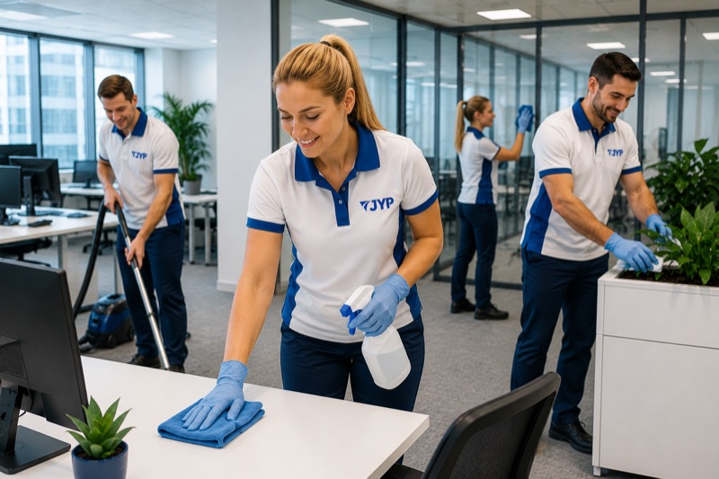 JYP team cleaning a commercial office